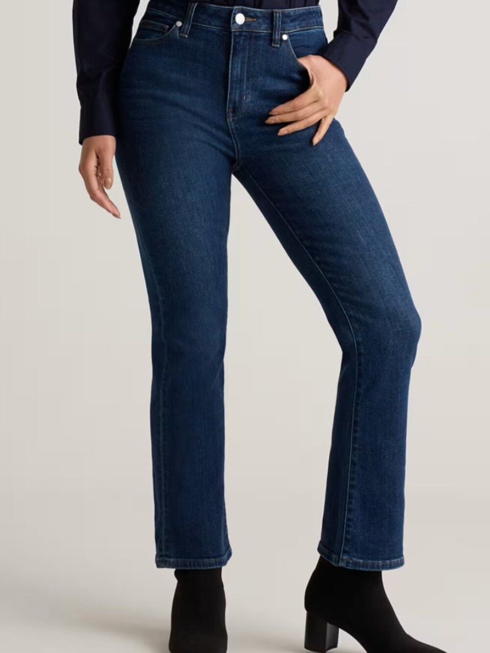 QUINCE Stretch High Rise Kick Flare Jeans Dark Wash Size 27